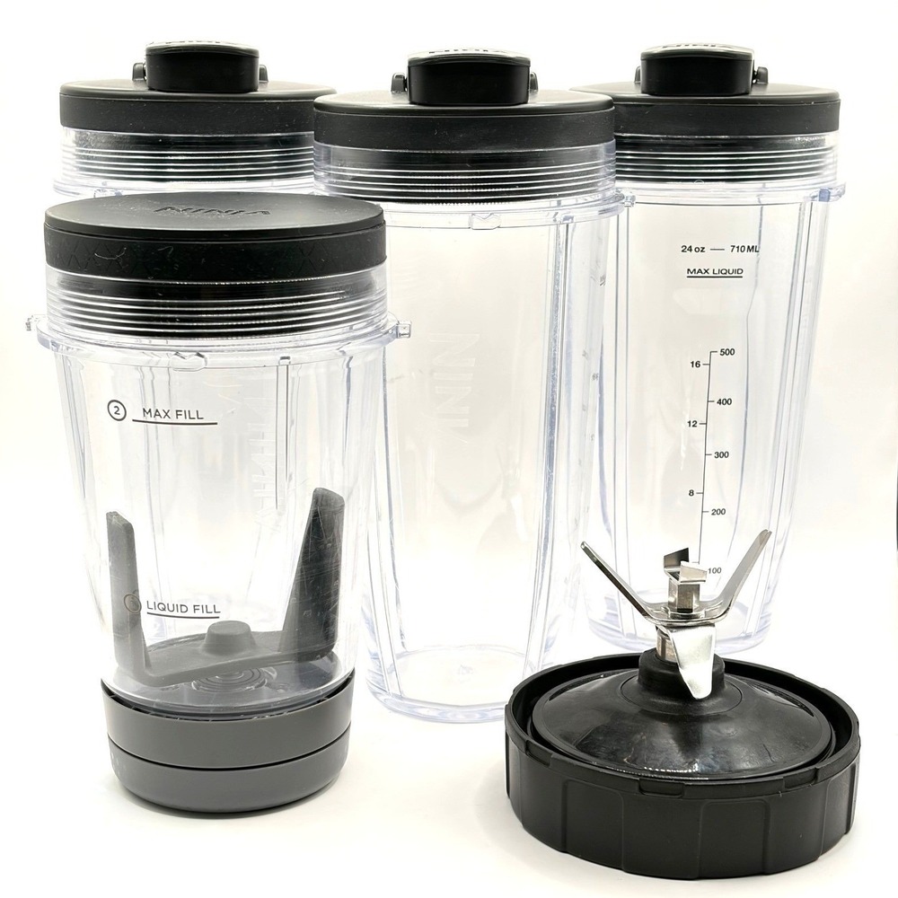 Ninja‎ Blender Replacement Parts 3 24oz Cups w/Spout Lids Blade NutriBowl BN801
